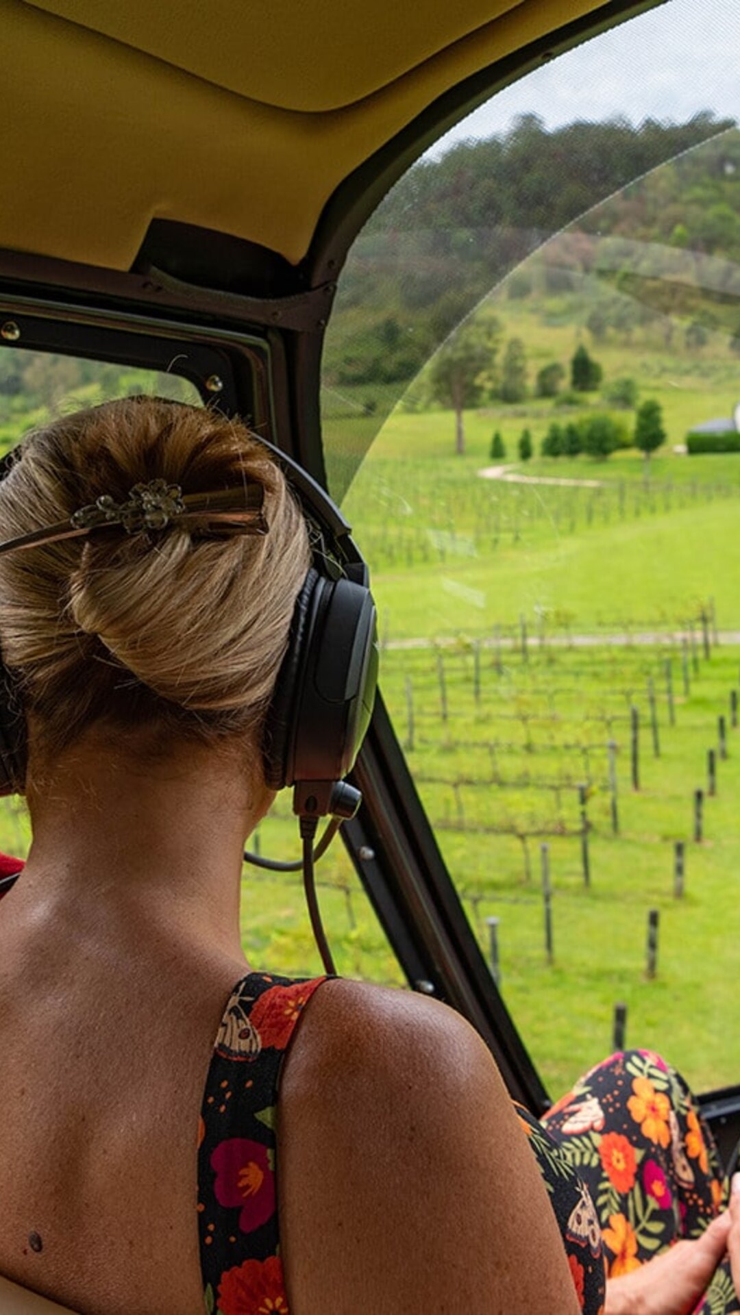 Guests seated inside the helicopter during the Wine and Stein tour.