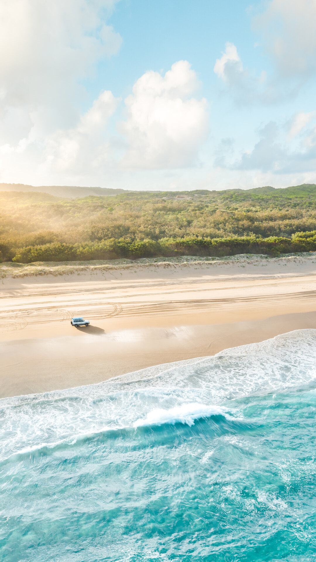 Aerial view over North Stradbroke Island coastline.