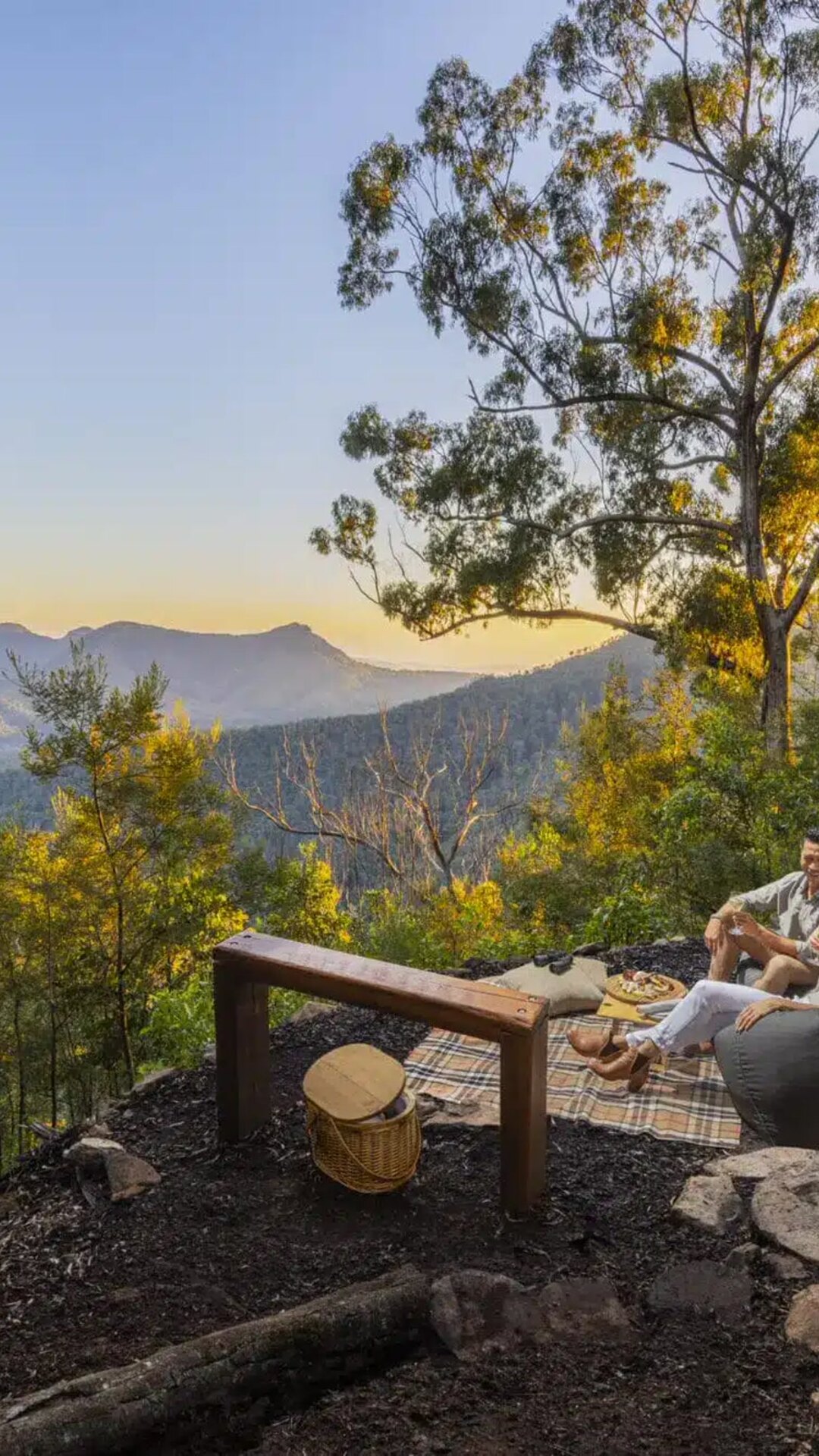 Private picnic setting at Spicers Peak Lodge with mountain views.