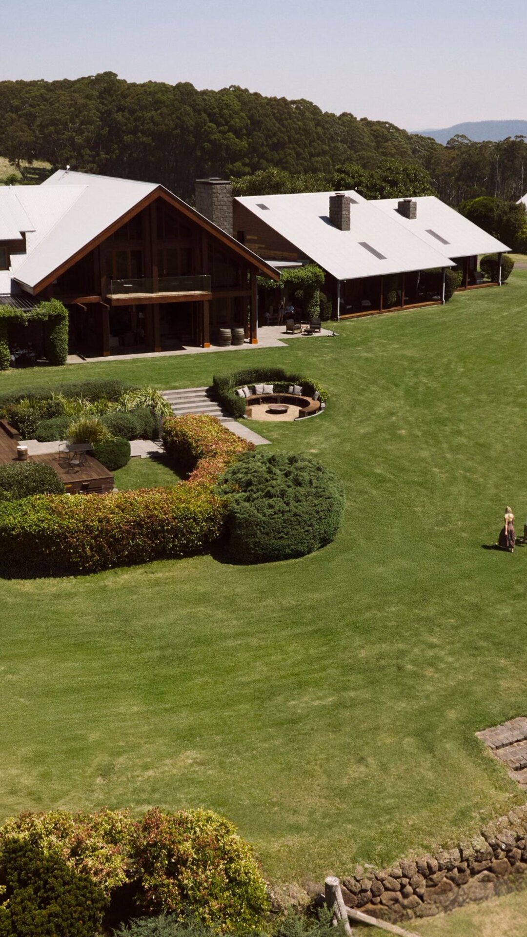 Aerial view of Spicers Peak Lodge and helicopter in the Scenic Rim.