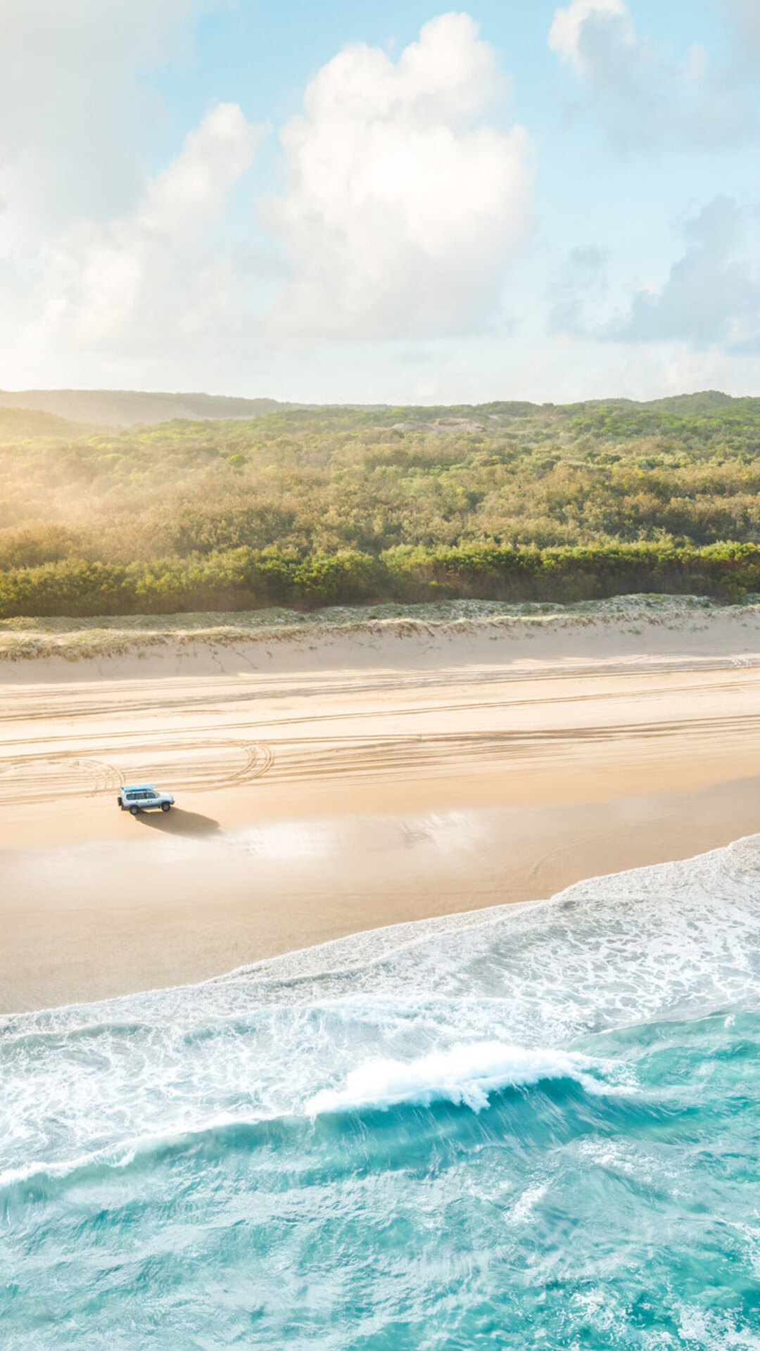 Aerial view of a private beach landing on North Stradbroke Island.