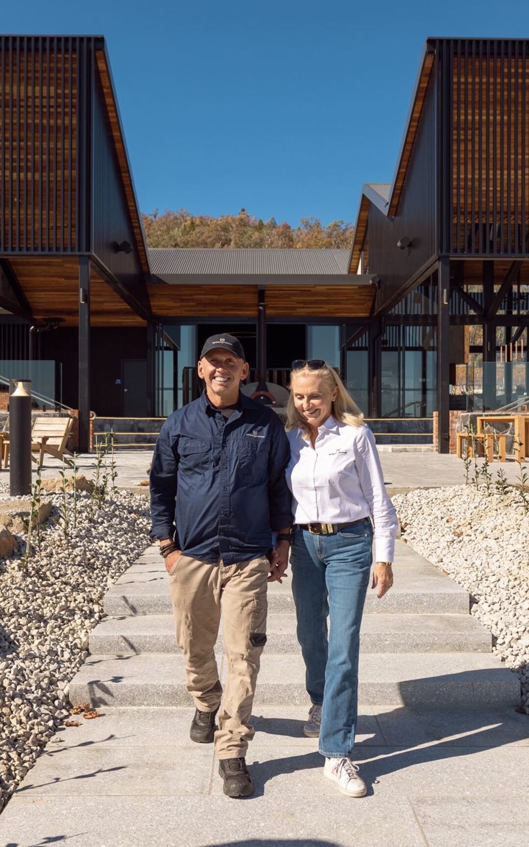Guests walking from the cellar door at Meteora Vineyard.