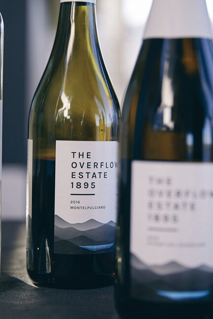 The Overflow Estate 1895 wine bottles ready for tasting