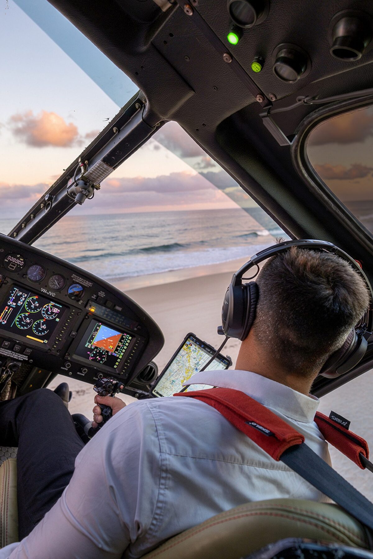Inside a helicopter departing for the Islands Pub Crawl