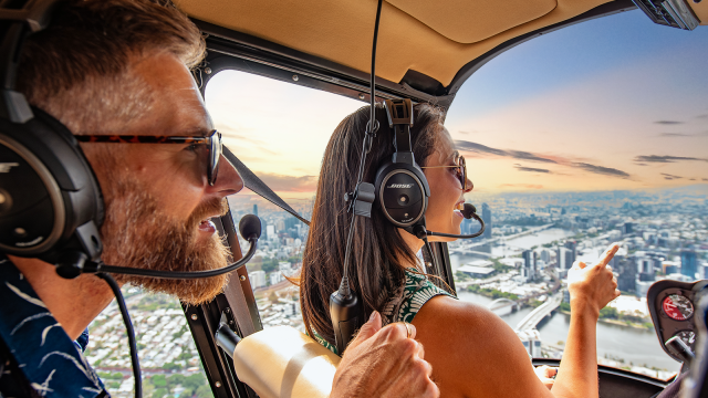 Couple inside helicopter