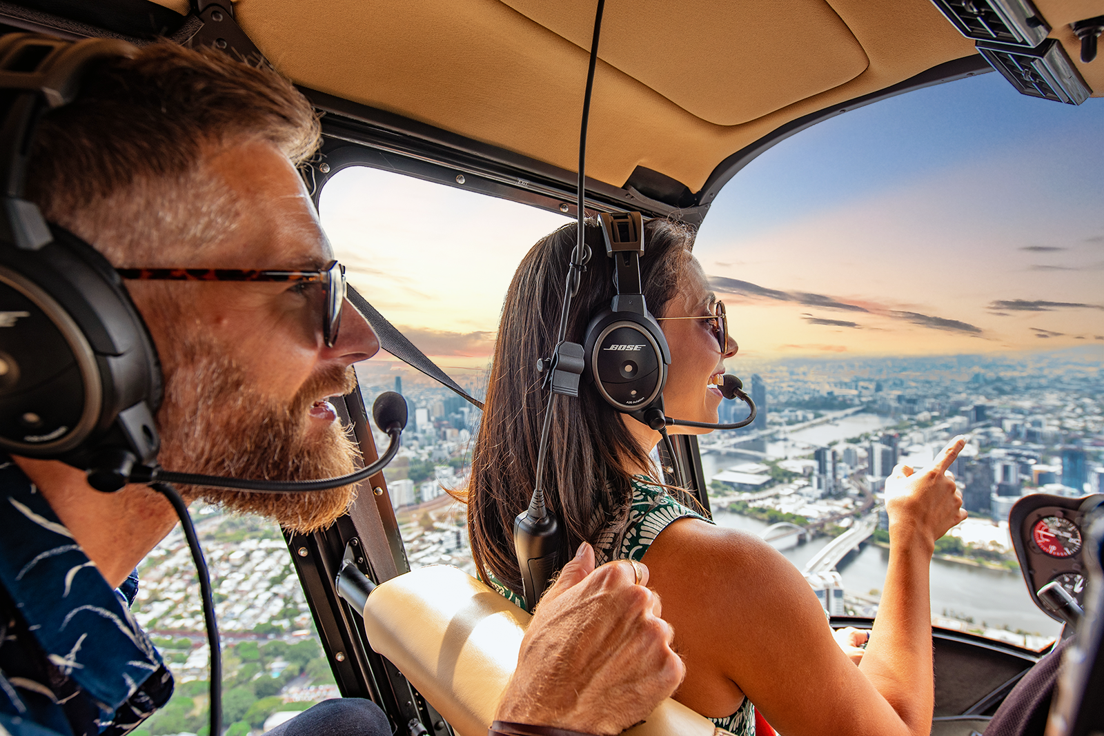 Couple inside helicopter