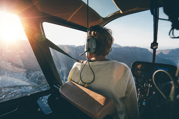 Flying inside helicopter
