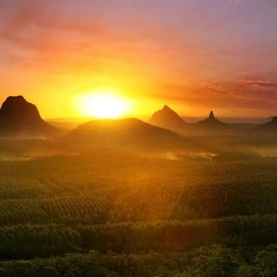 The Glasshouse Mountains from Helicopter