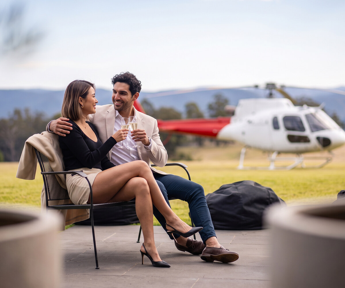 Helicopter arriving at a winery
