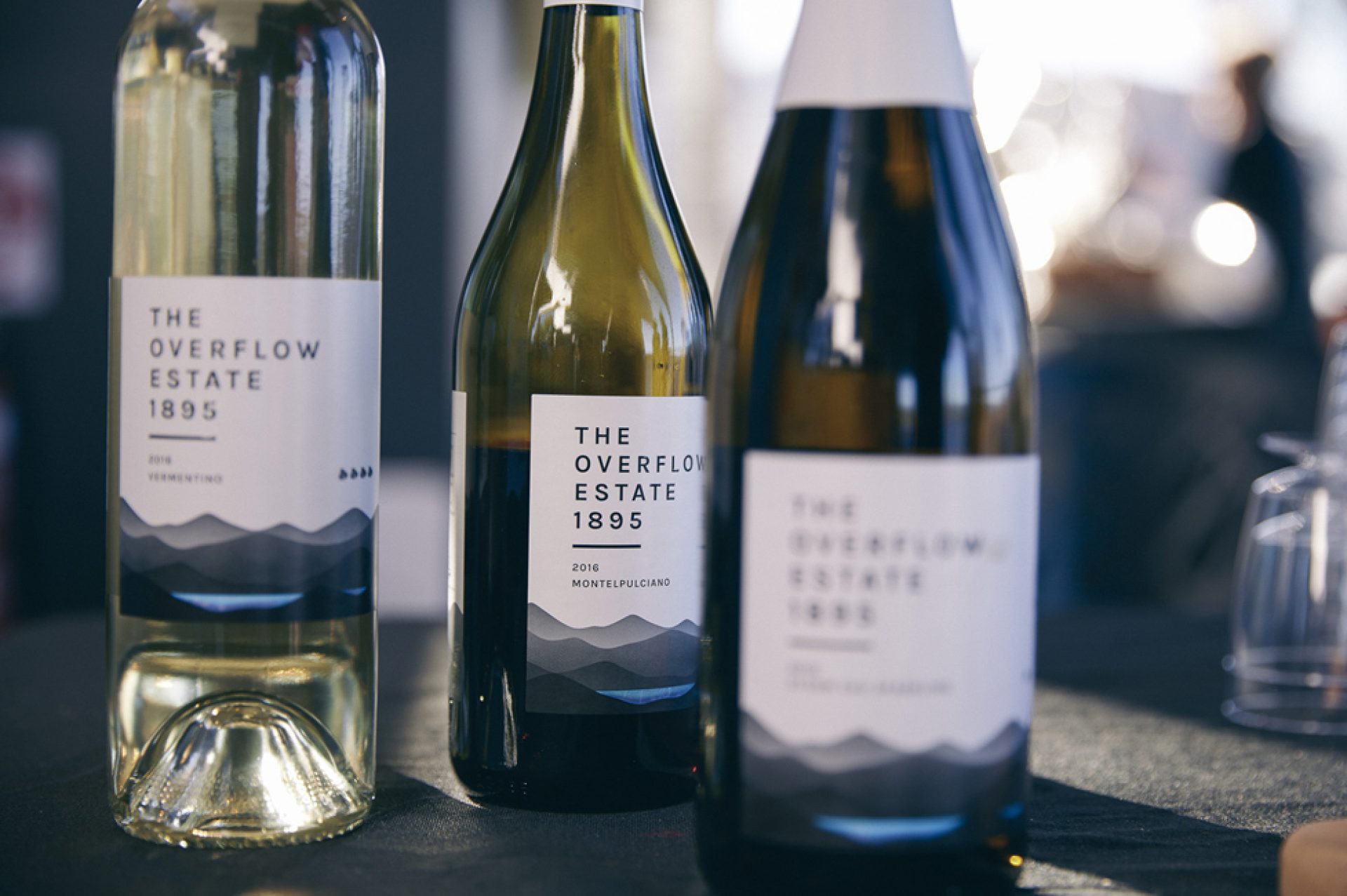 The Overflow Estate 1895 wine bottles ready for tasting