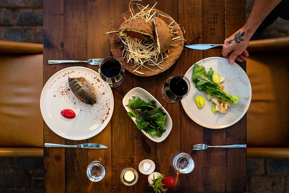 Restaurant table set for a private helicopter dining experience