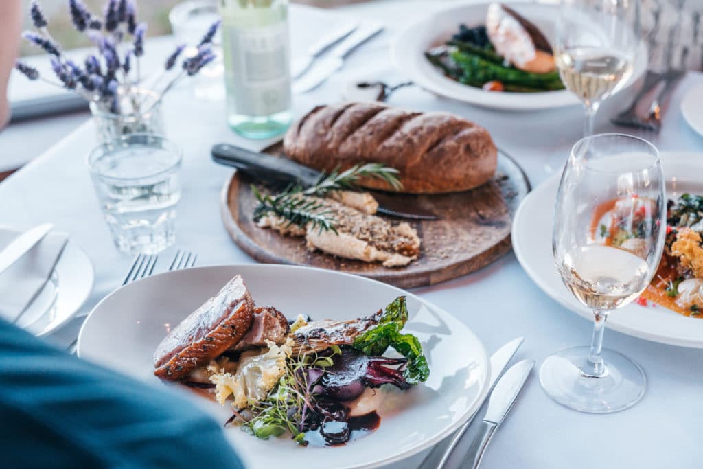 Restaurant lunch setting at Kooroomba Lavender Farm.