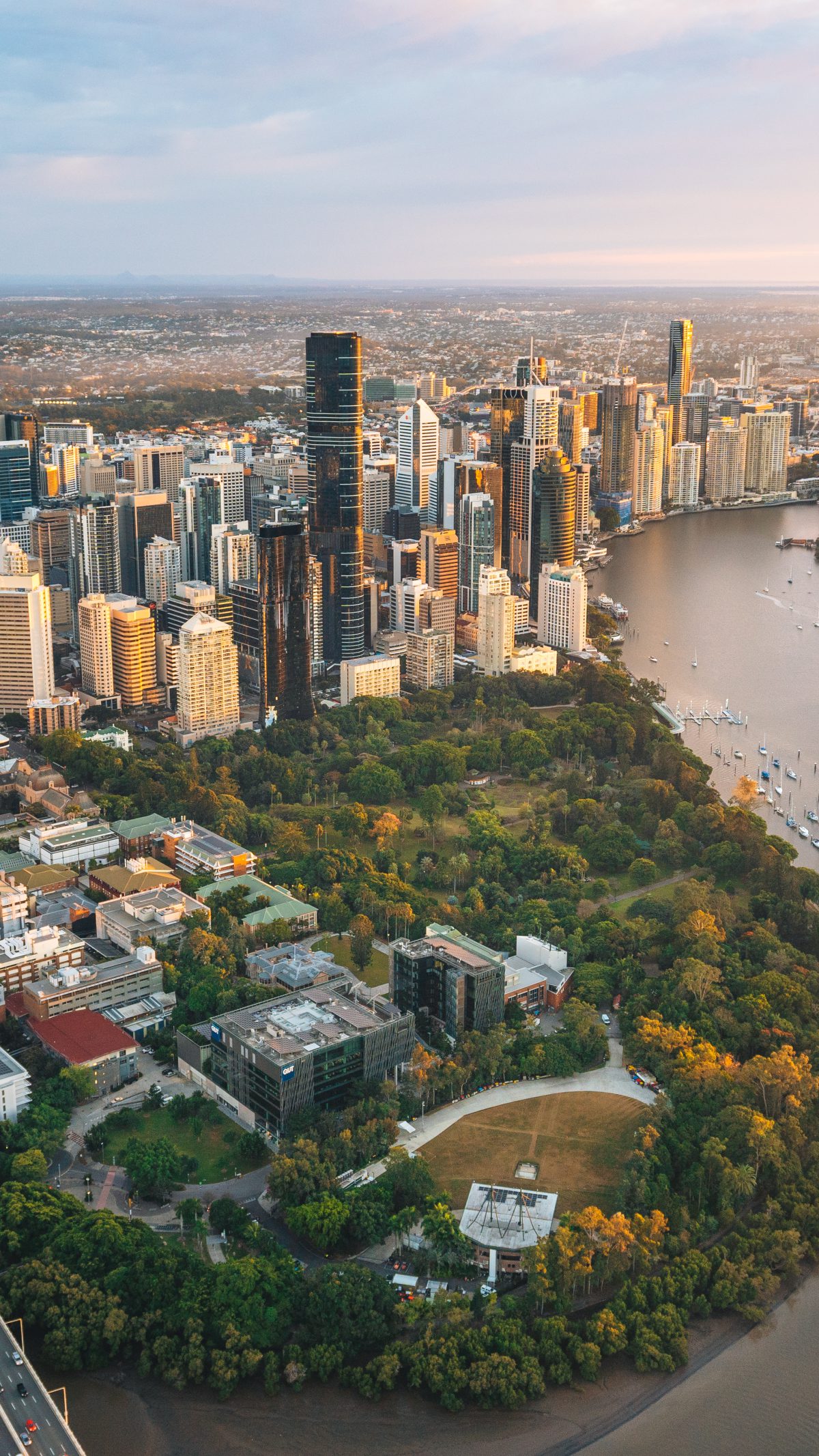 Aerial photography of Brisbane city at dusk