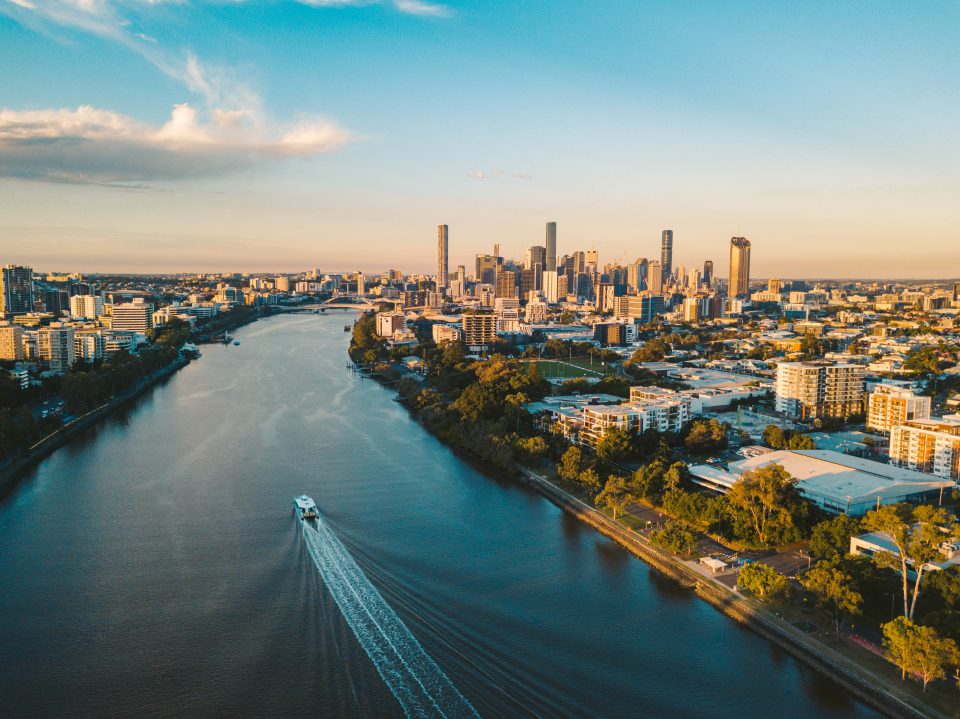 Brisbane River with the city skyline in the background.
