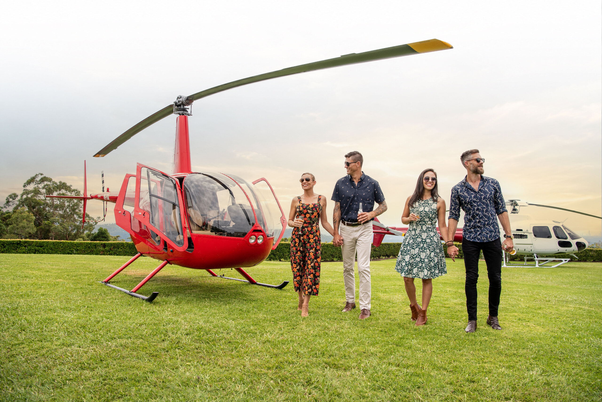 Guests beside Bekaa Air helicopters during a pub crawl experience