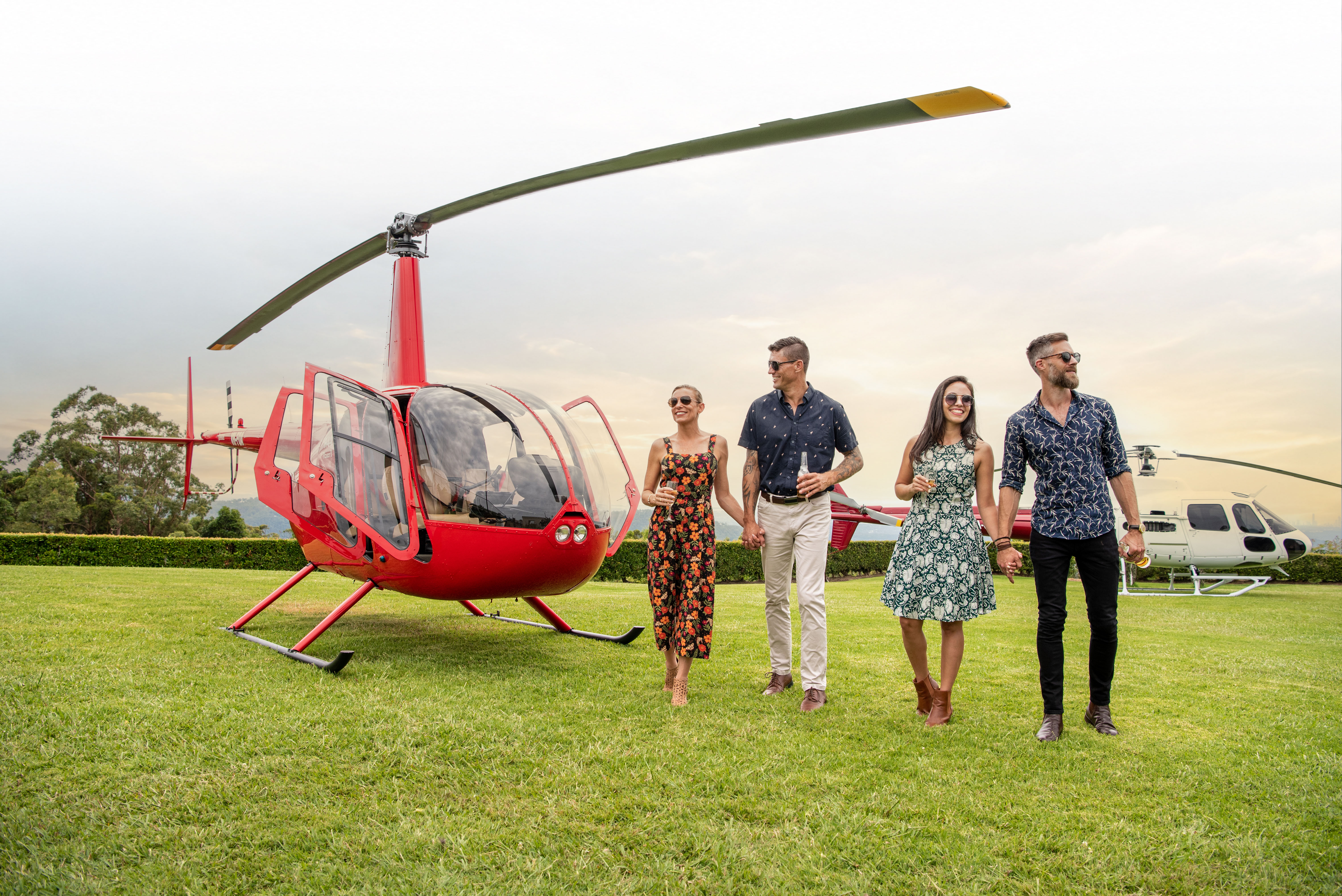 Guests beside Bekaa Air helicopters during a pub crawl experience