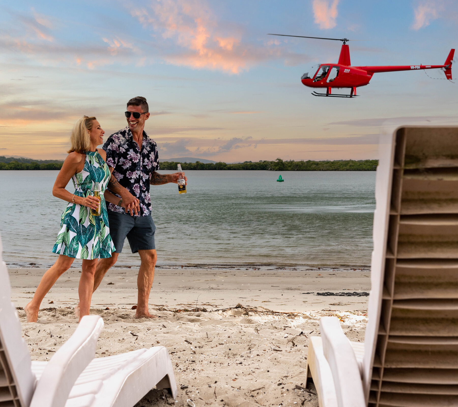 Beach arrival by helicopter