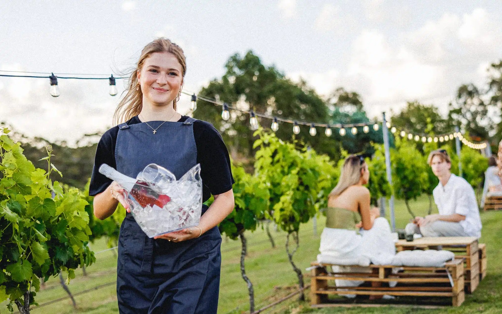 Guests dining among the Sirromet vineyards.