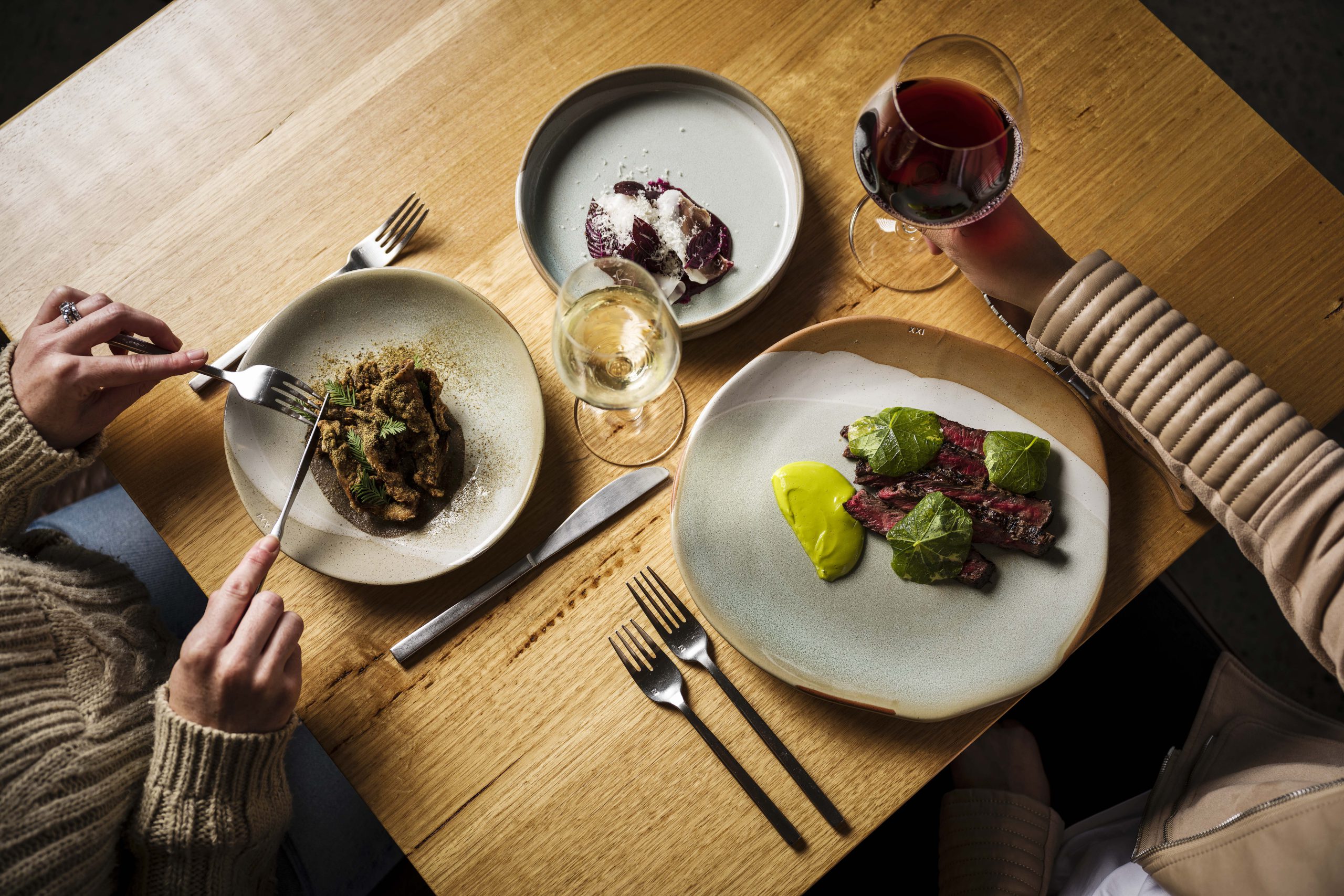 Restaurant table set for a private helicopter dining experience