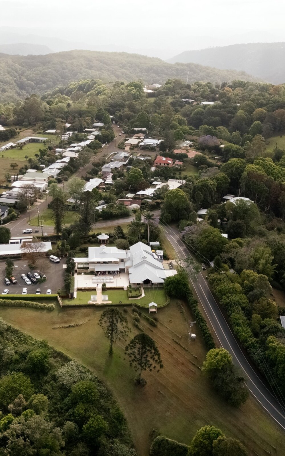 Aerial view of Flaxton Gardens and the Sunshine Coast Hinterland