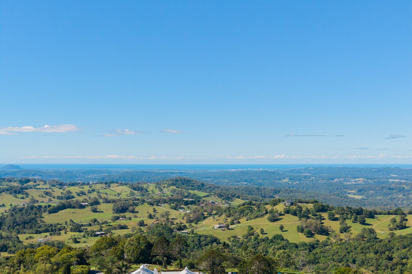 Aerial outlook from Flaxton Gardens toward the Sunshine Coast.