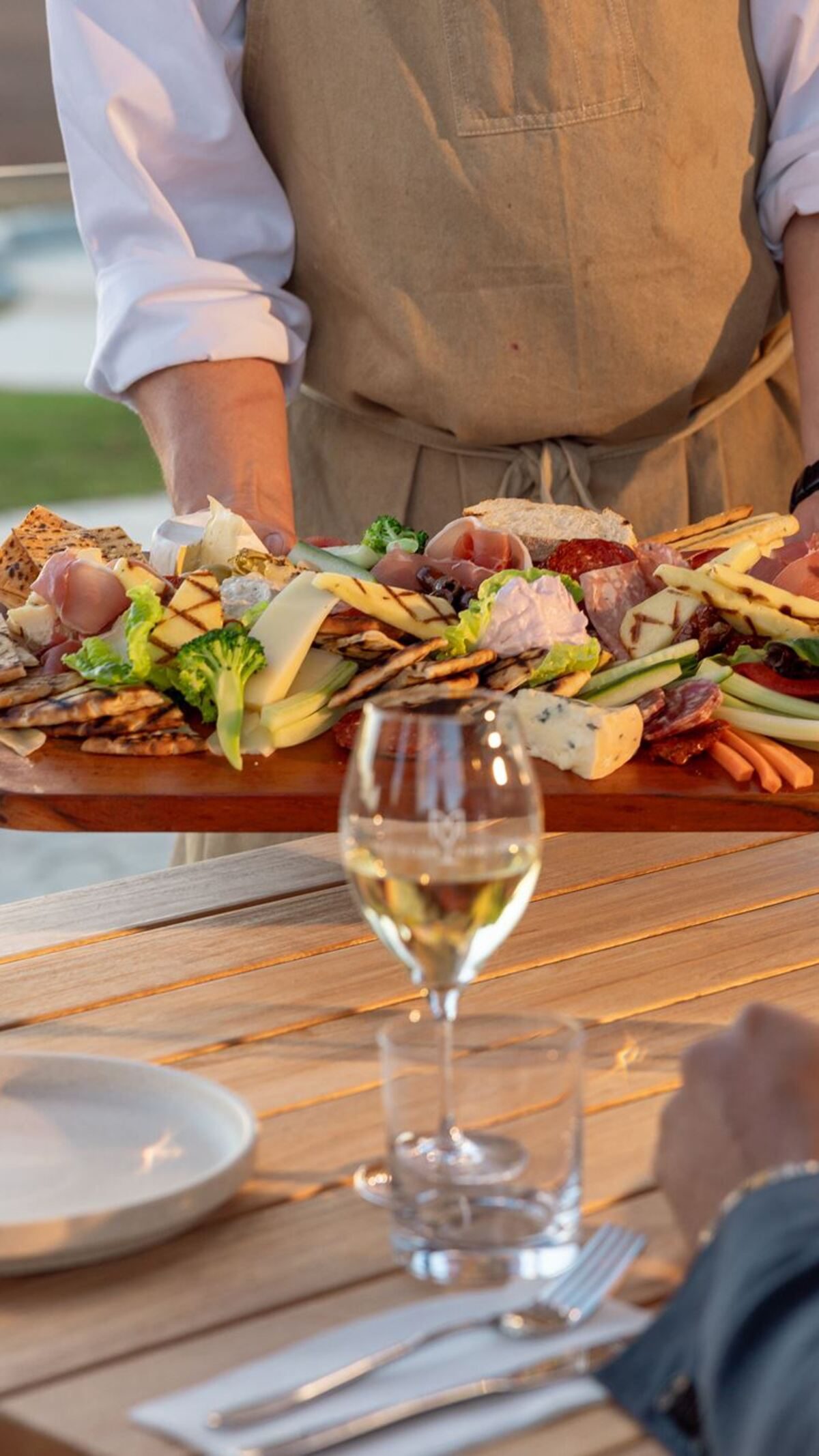 Lunch and estate wine being served at Meteora Vineyard.