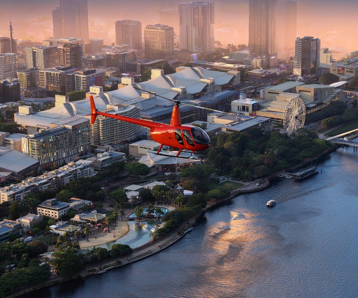 Bekaa Air helicopter above Brisbane at sunrise